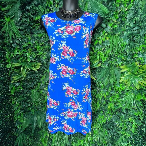 Nina Piu Dress Women 2XL Blue Sleeveless Floral Fit Flare Skater Stretch 0978 - Picture 2 of 8